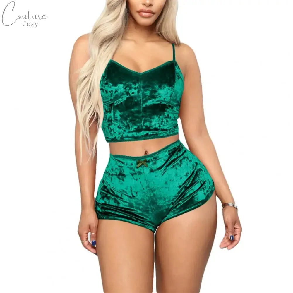 Women Sleepwear Set Sports Shorts 2 Piece Spaghetti Strap Solid Color Backless Pajama Valentines Day Gift Summer Pajama Sets Couture Cozy