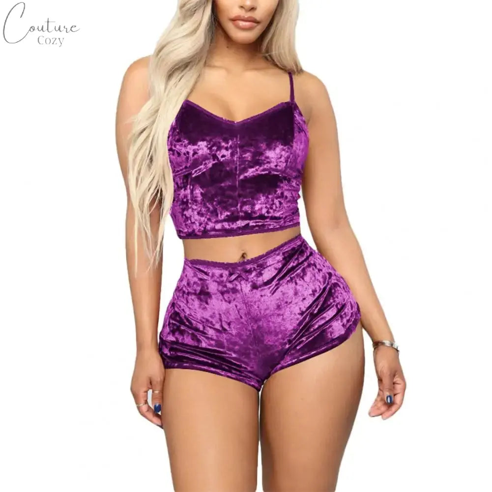 Women Sleepwear Set Sports Shorts 2 Piece Spaghetti Strap Solid Color Backless Pajama Valentines Day Gift Summer Pajama Sets Couture Cozy