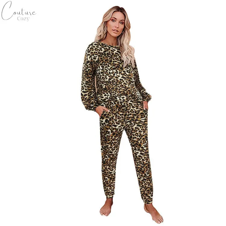 women's Tie-Dye Home Comfortable Round Neck Long Sleeve Casual Pajamas Set Couture Cozy